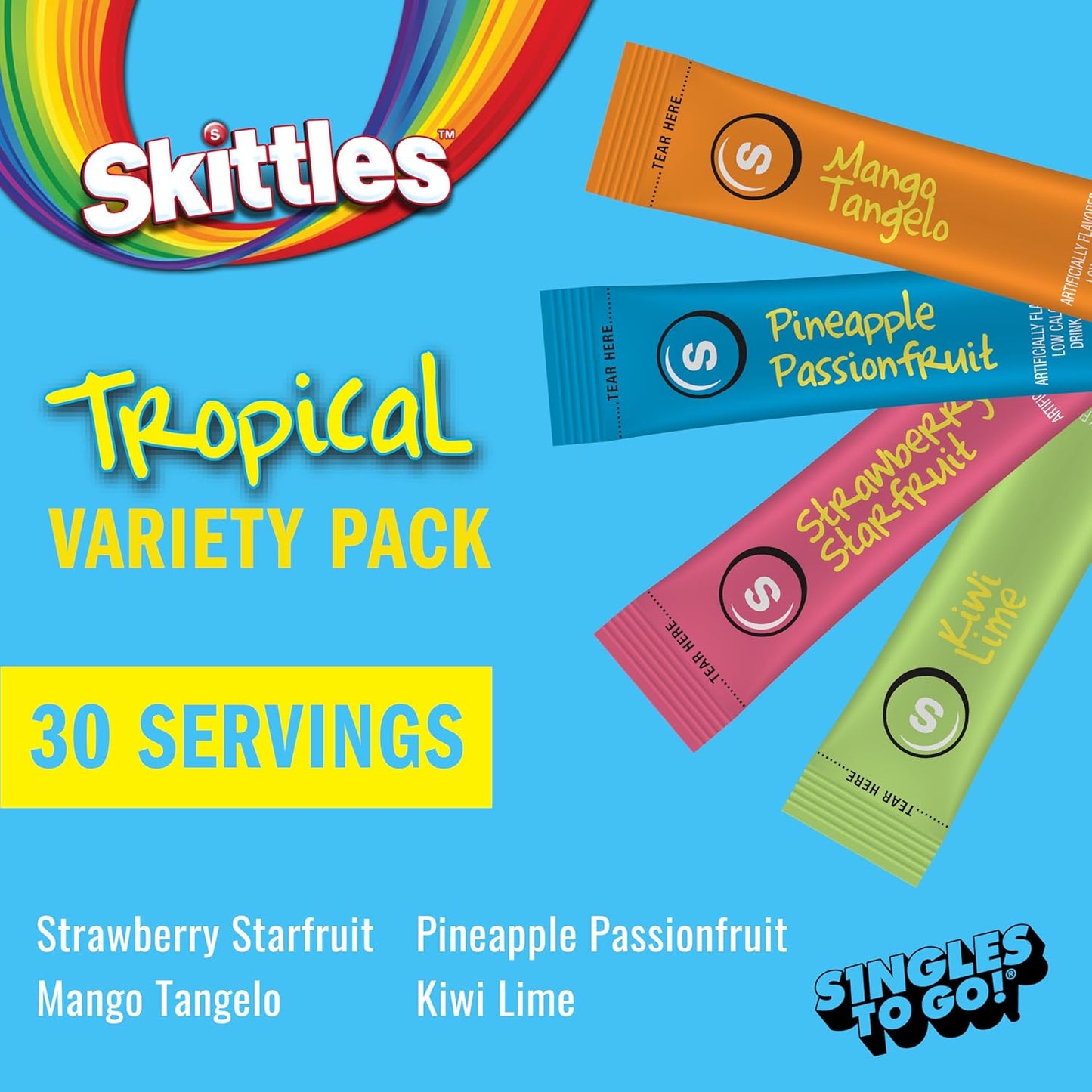 Singles To Go Skittles Tropical Variety Pack Powdered Drink Mix 30 Servings
