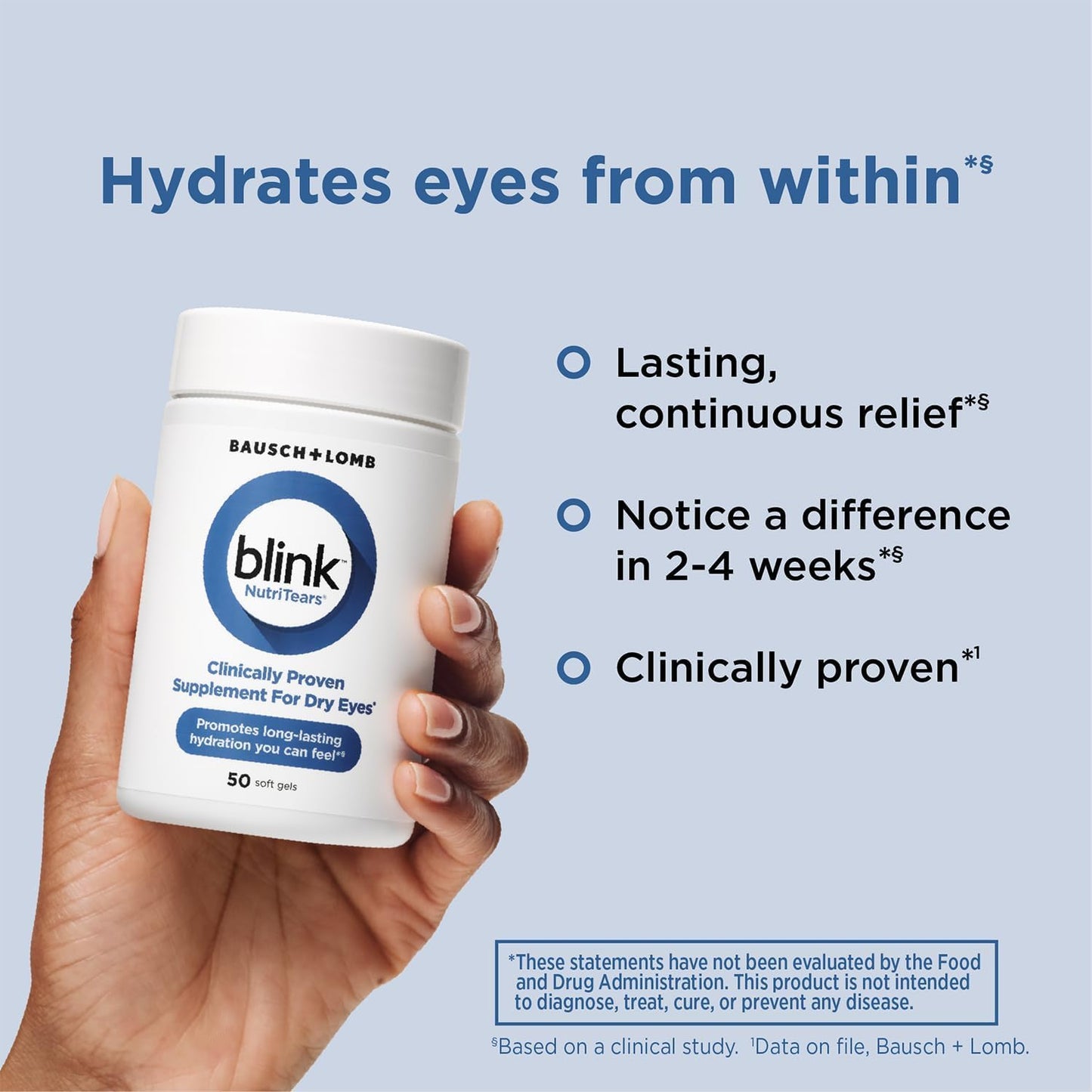 Blink NutriTears Supplement for Dry Eyes – Lutein, Zeaxanthin & Vitamin D for Hydration & Eye Comfort, 50 Softgels