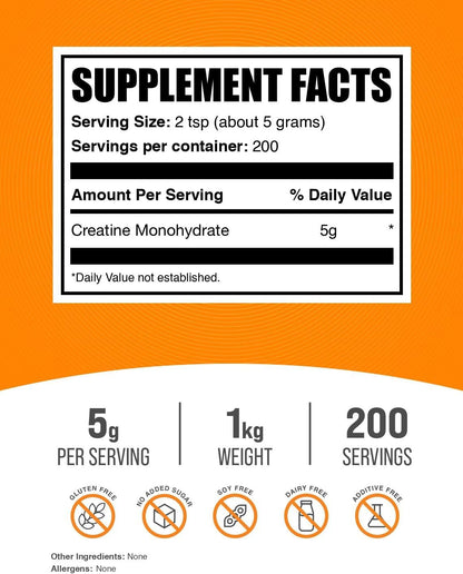 BulkSupplements.com Micronized Creatine Monohydrate Powder Unflavored 1 kg