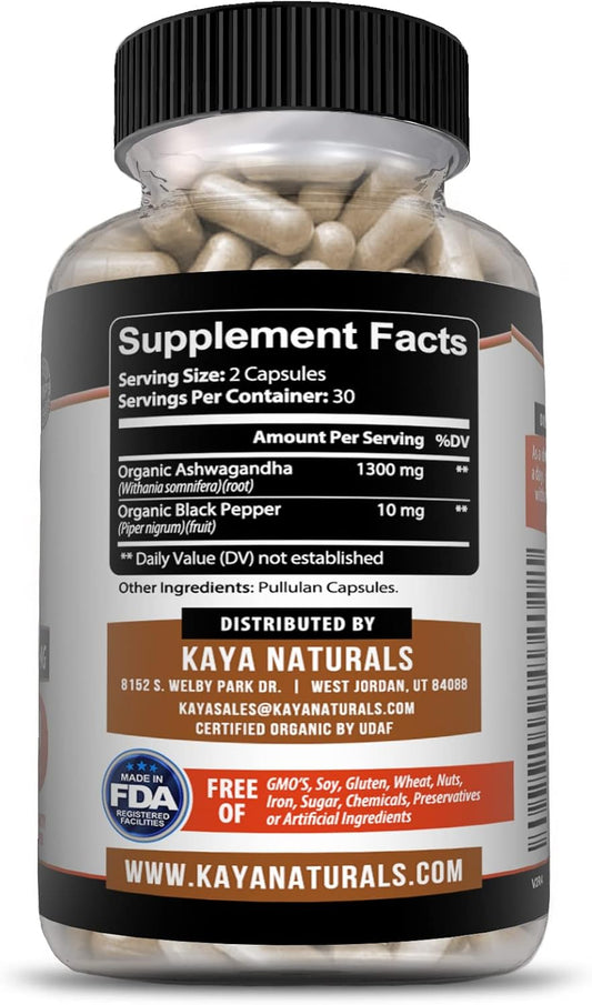 Kaya Naturals Ashwagandha Extra Strength Capsules Stress Mood Focus Energy 60 Count