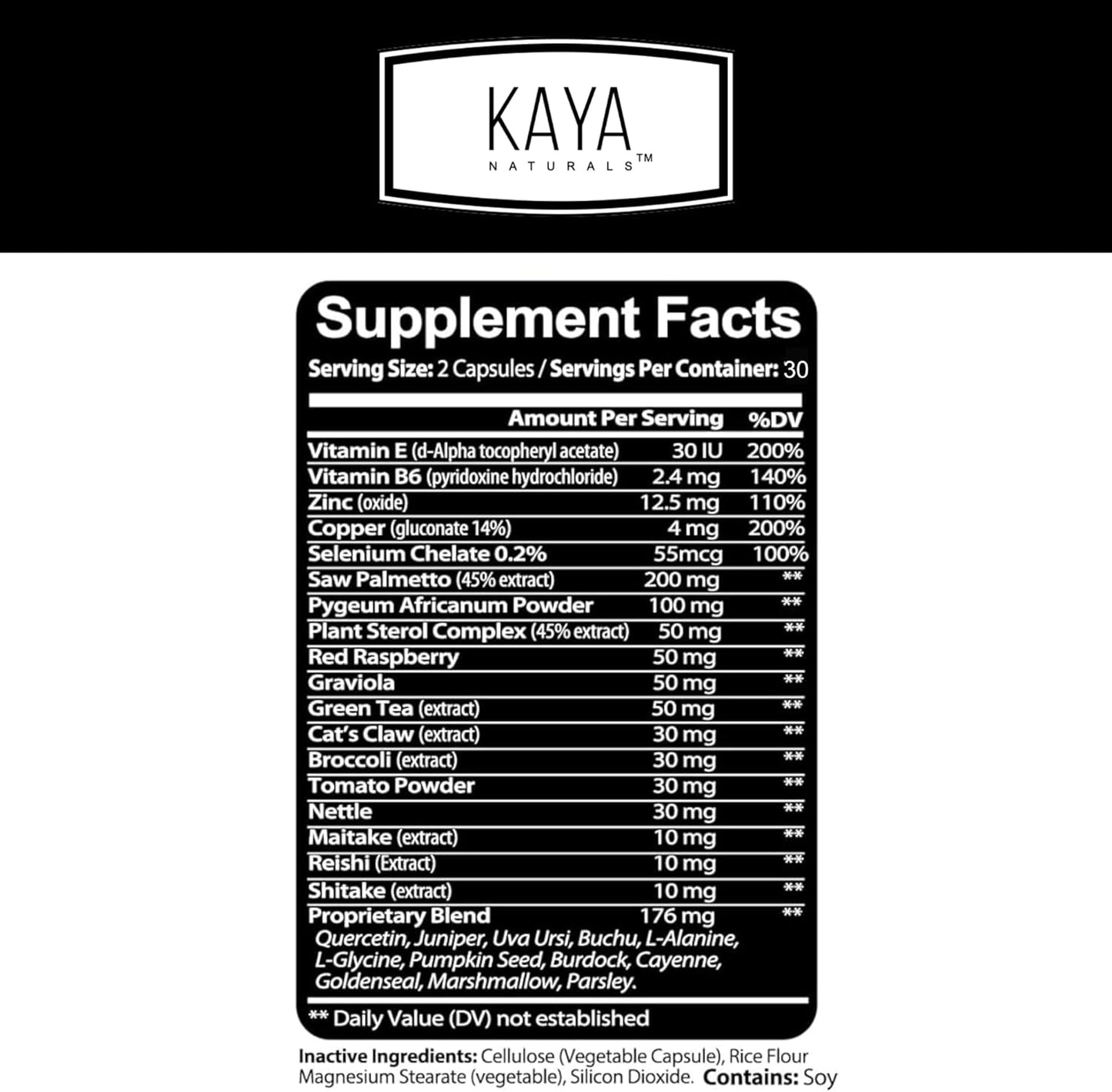 Kaya Naturals Prostate Support Saw Palmetto DHT Blocker Hair Sleep 60 Capsules