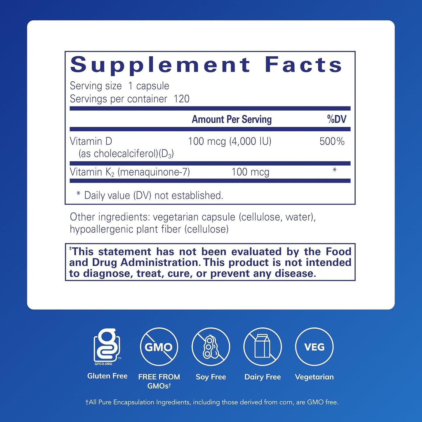 Pure Encapsulations Vitamin D3 & K2 Capsules 120 Count