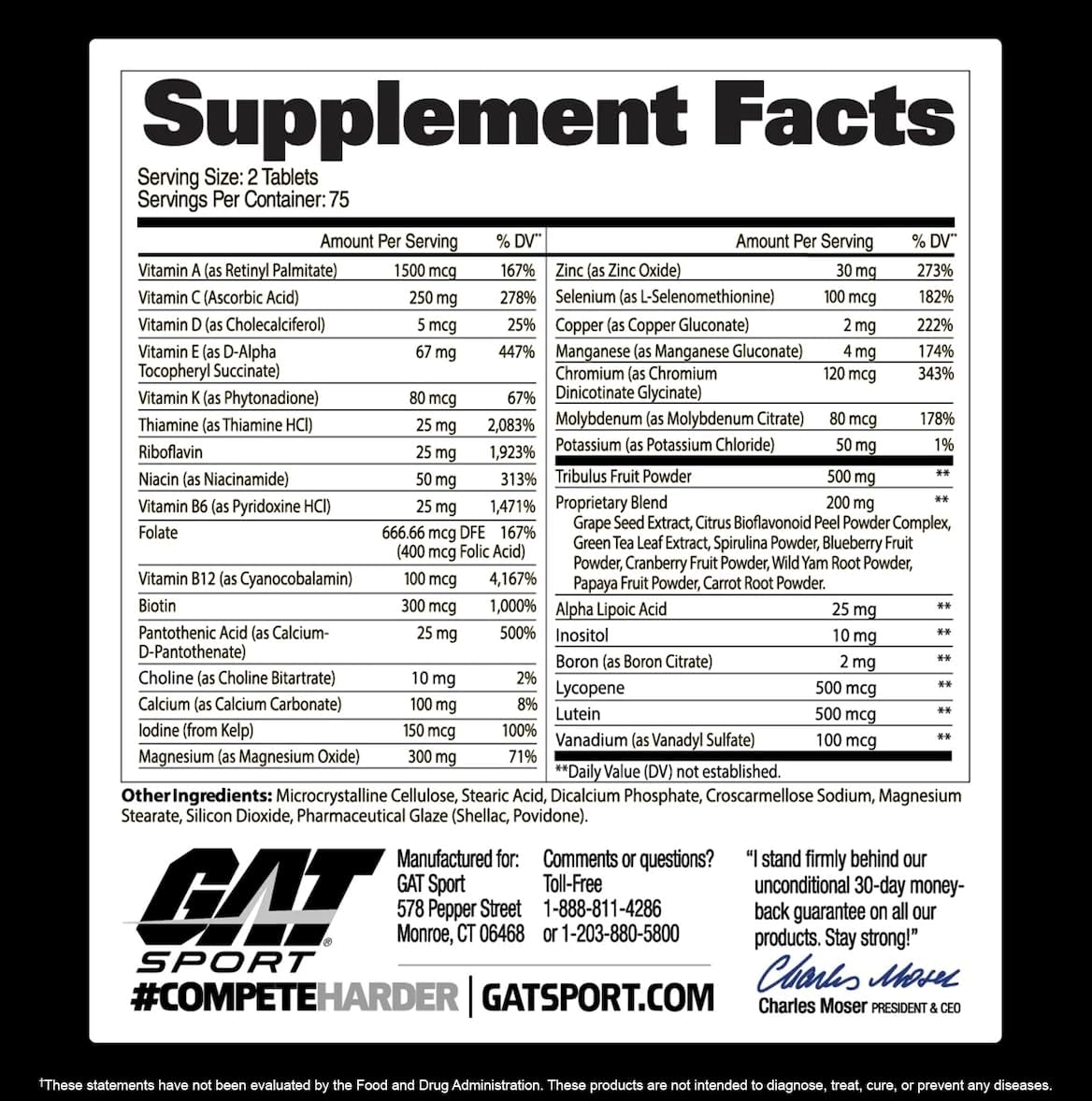 GAT Sport Men’s Multi Plus Test Multivitamin Tablets 150 Count