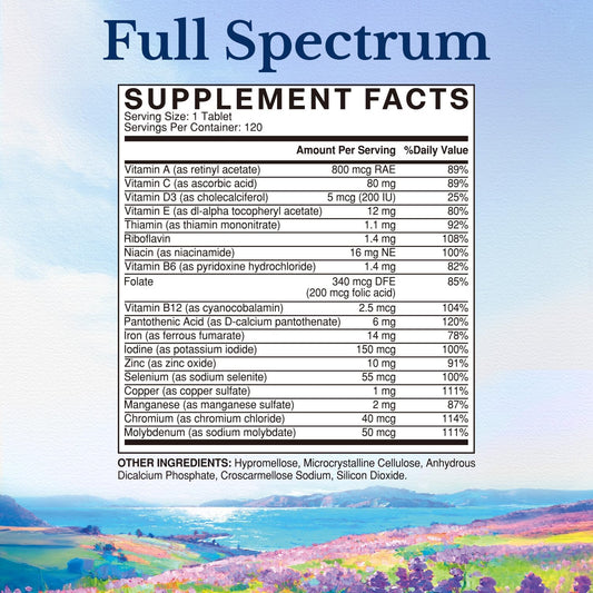 Vitalitown Multivitamin Tablets for Women & Men with Iron, Zinc, Vitamins A, C, D3, B, E 120 Count