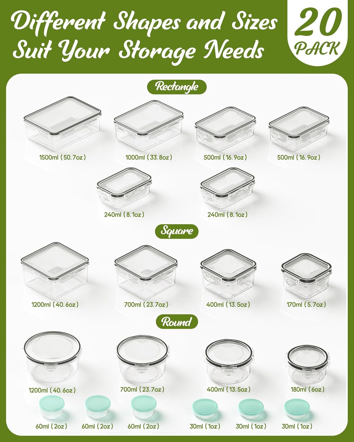 Food Storage Containers Airtight Plastic Meal Prep Set with Lids 40 Piece