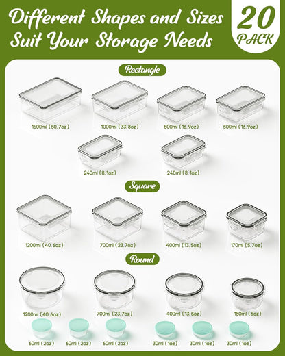 Food Storage Containers Airtight Plastic Meal Prep Set with Lids 40 Piece