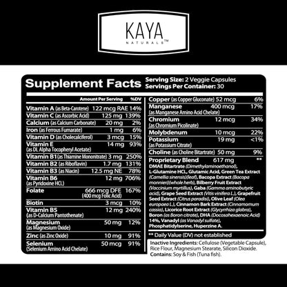 Kaya Naturals Nootropic Brain Booster Capsules Memory Focus Cognitive Support 60 Count