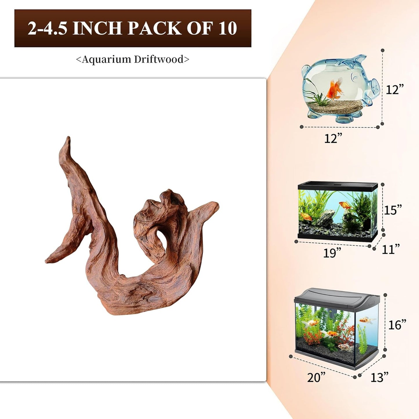 Majoywoo Natural Small Driftwood Aquarium and Reptile Decor 10 Piece