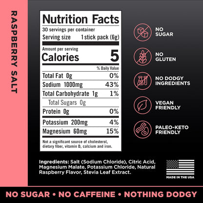 LMNT Zero Sugar Electrolytes Raspberry Salt Drink Mix 30 Count