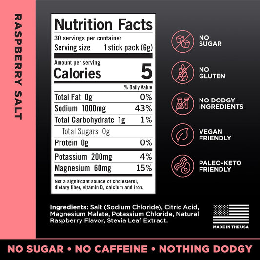 LMNT Zero Sugar Electrolytes Raspberry Salt Drink Mix 30 Count