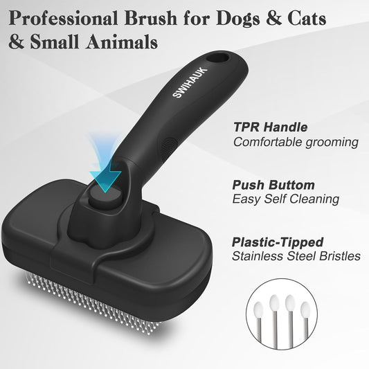 Swihauk Self-Cleaning Slicker Brush for Dogs & Cats Black