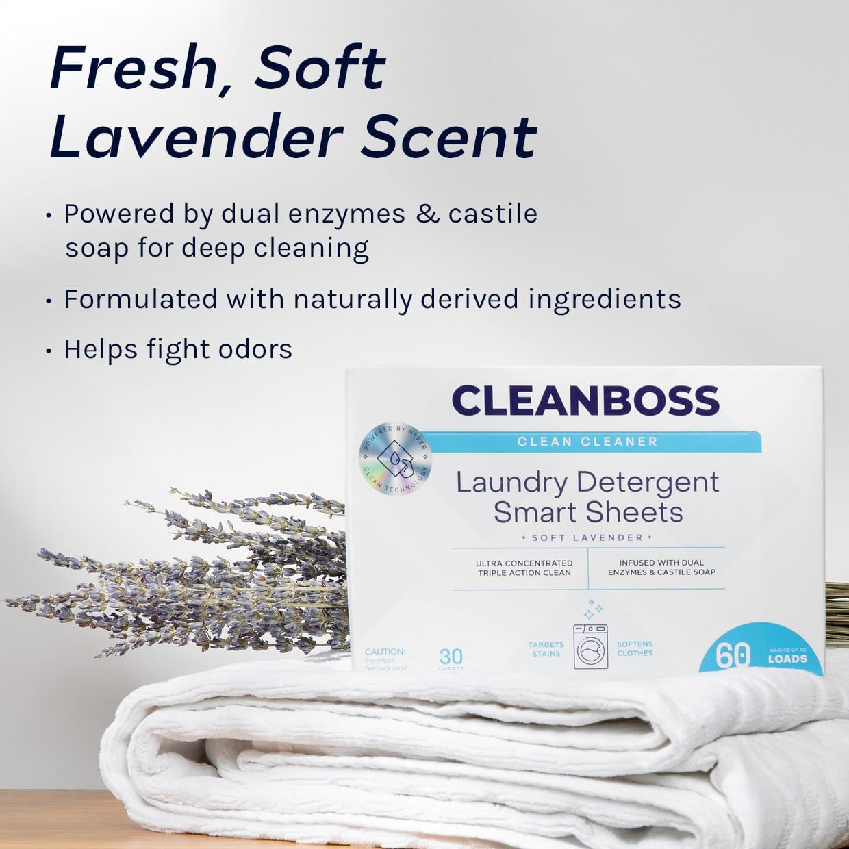 Clean Boss Laundry Detergent Sheets Smart Lavender Scent 60 Sheets 120 Loads