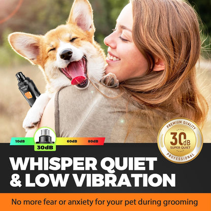 Rechargeable Dog Nail Grinder with LED Light – 3 Speeds, 3 Grinding Bits, Pet Nail Trimmer