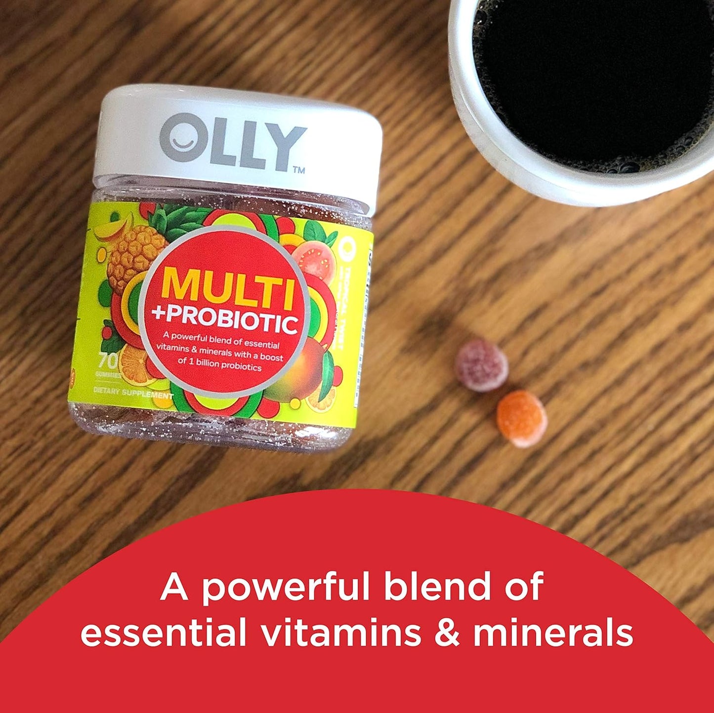 OLLY Multi + Probiotic Adult Multivitamin Gummies 1 Billion CFU Tropical Twist 70 Count