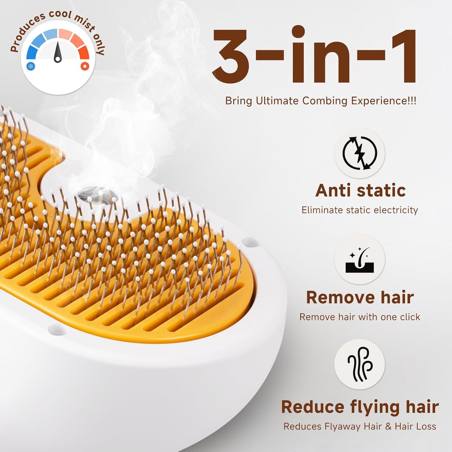 Pet Steam Brush 3-in-1 Hair Removal Comb for Dogs & Cats with Waterless Shampoo