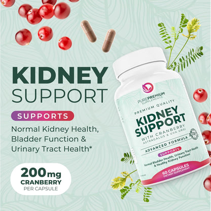 PurePremium Kidney Support Supplement Cranberry Astragalus 21-in-1 60 Day Supply