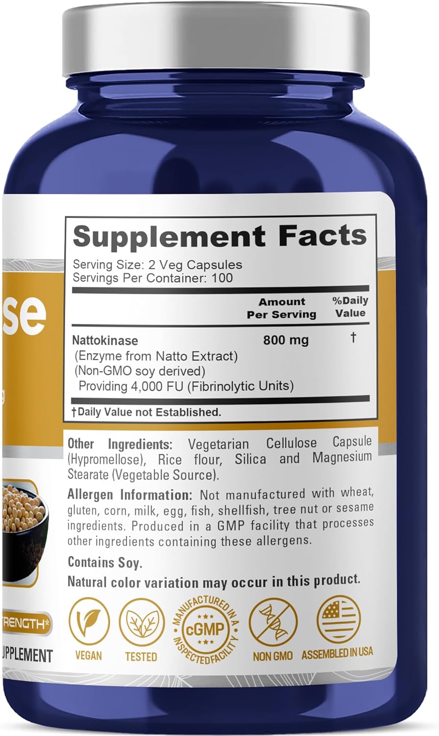 NusaPure Nattokinase 4000 FU 800mg – Vegan, Non-GMO Enzyme Supplement, 200 Veggie Capsules