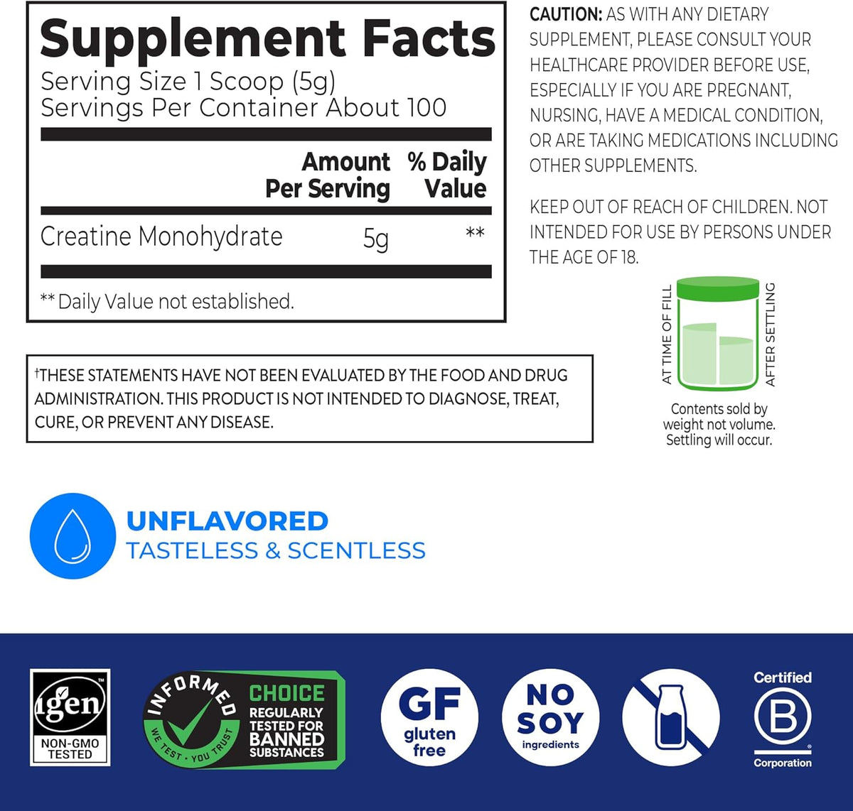 Orgain Micronized Creatine Monohydrate Powder Unflavored 100 Servings 17.64 oz