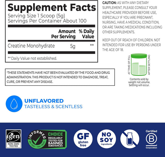 Orgain Micronized Creatine Monohydrate Powder Unflavored 100 Servings 17.64 oz