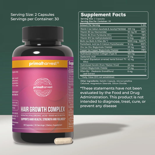 Hair Supplement Capsules with Biotin and Zinc 60 Count