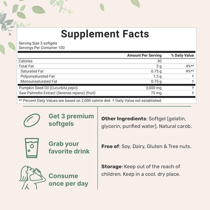 Micro Ingredients Pumpkin Seed Oil with Saw Palmetto – Cold Pressed Virgin Oil with Essential Fatty Acids & Phytosterols, Non-GMO, 300 Softgels
