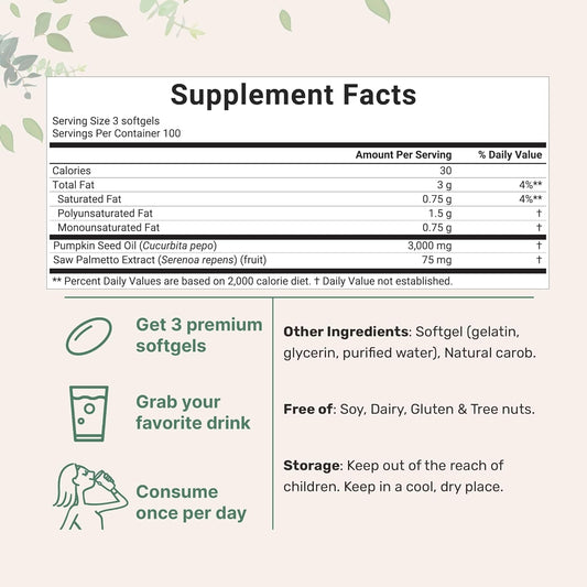 Micro Ingredients Pumpkin Seed Oil with Saw Palmetto – Cold Pressed Virgin Oil with Essential Fatty Acids & Phytosterols, Non-GMO, 300 Softgels
