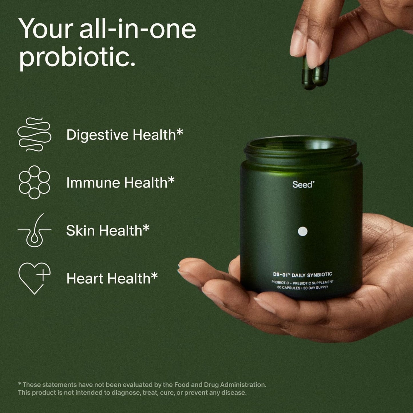Seed DS-01 Daily Synbiotic Prebiotic Probiotic Capsules 60 Count
