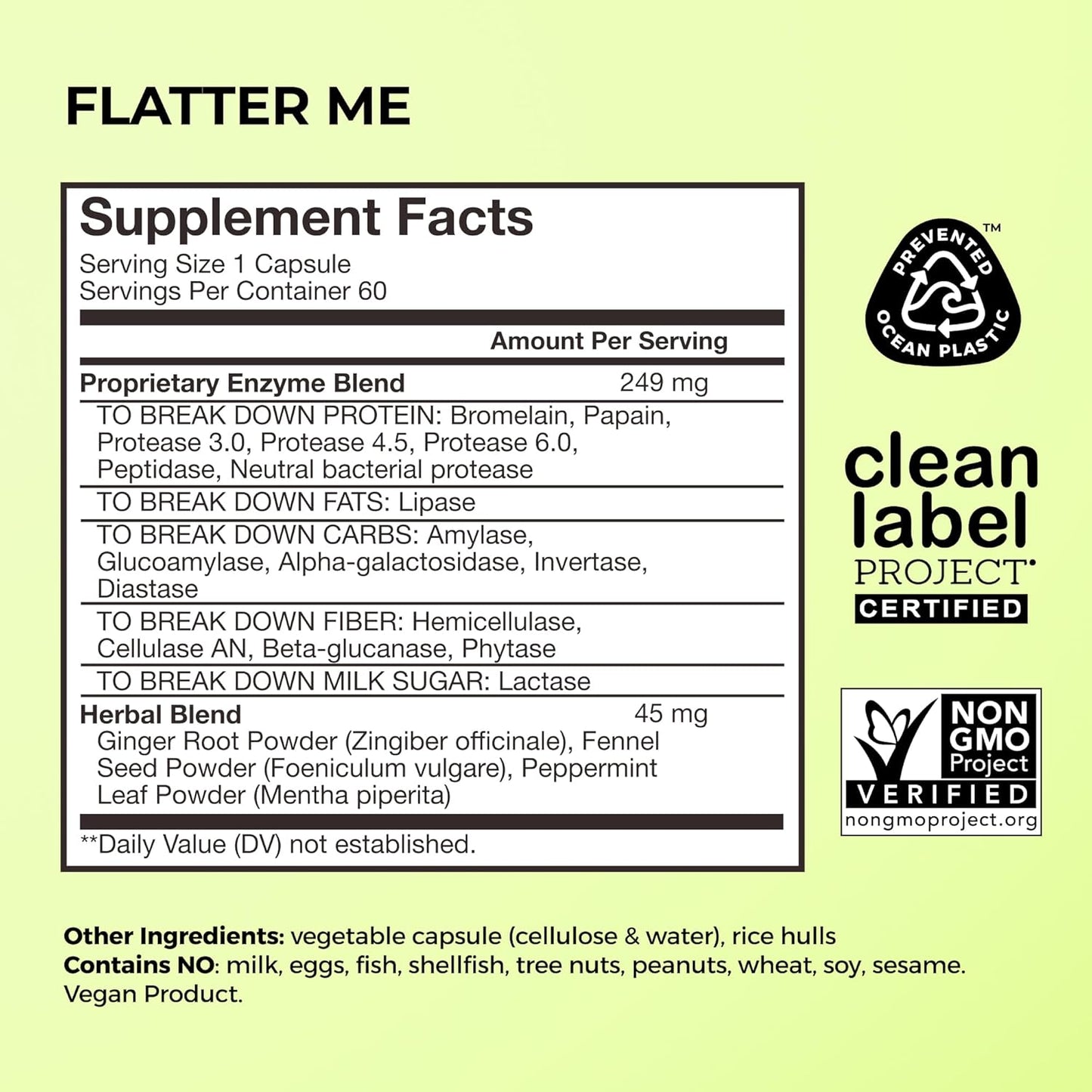 HUM Flatter Me Digestive Enzymes Ginger Peppermint Vegan Capsules 60 Count