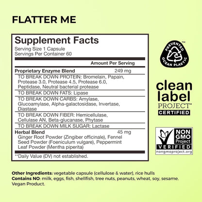 HUM Flatter Me Digestive Enzymes Ginger Peppermint Vegan Capsules 60 Count