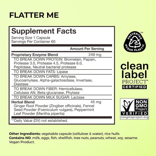 HUM Flatter Me Digestive Enzymes Ginger Peppermint Vegan Capsules 60 Count
