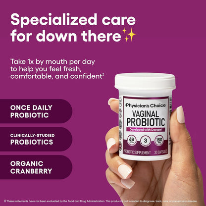 Physician's CHOICE Vaginal Probiotics 6 Billion CFU with Prebiotics Cranberry Extract Capsules 30 Count