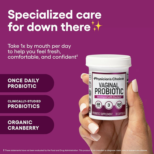 Physician's CHOICE Vaginal Probiotics 6 Billion CFU with Prebiotics Cranberry Extract Capsules 30 Count