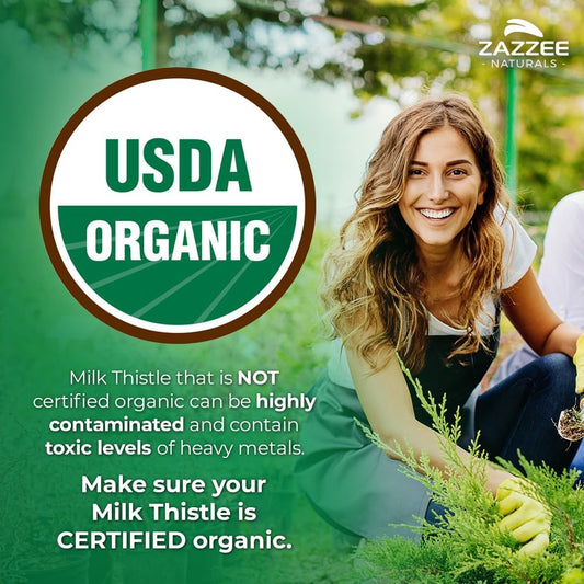Zazzee Organic Milk Thistle Extract 30:1 – 80% Silymarin, 120 Vegan Capsules, Non-GMO