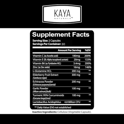 Kaya Naturals Elderberry Capsules Zinc Vitamin C Probiotics Turmeric 60 Count