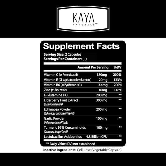 Kaya Naturals Elderberry Capsules Zinc Vitamin C Probiotics Turmeric 60 Count