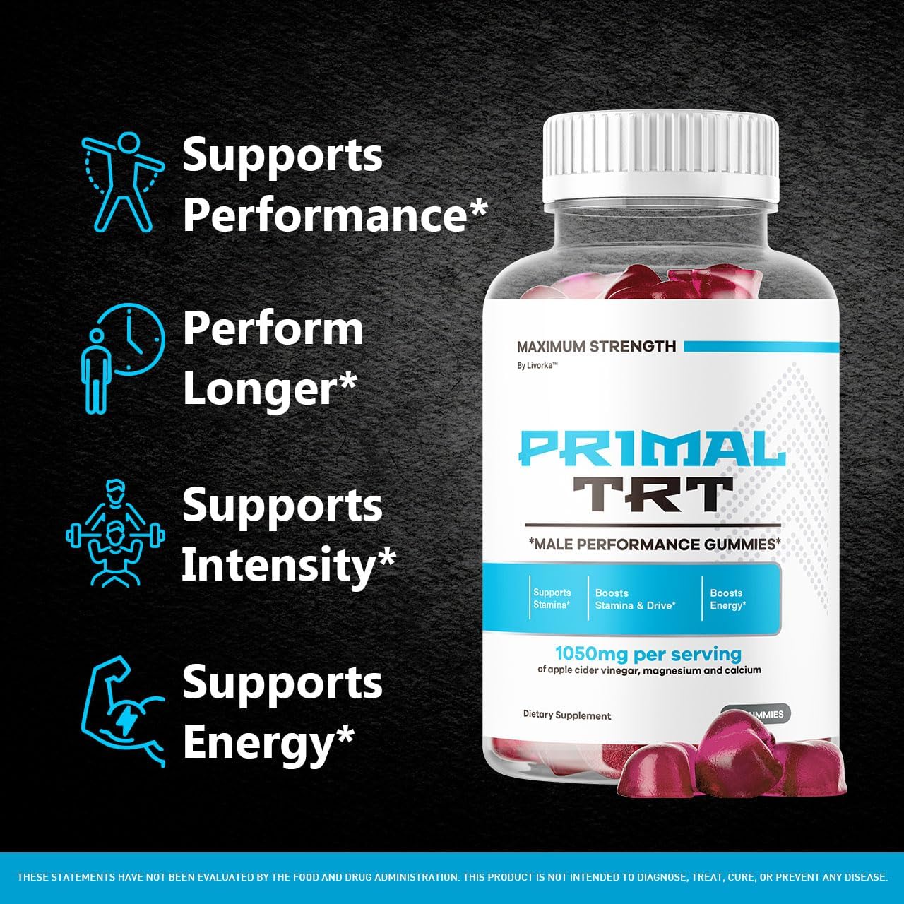 Primal TRT Gummies for Men – Premium Advanced Formula with Vitamins for Health, Wellness & Vitality, 60 Gummies