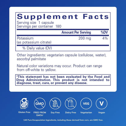 Pure Encapsulations Potassium Citrate (180 Capsules)