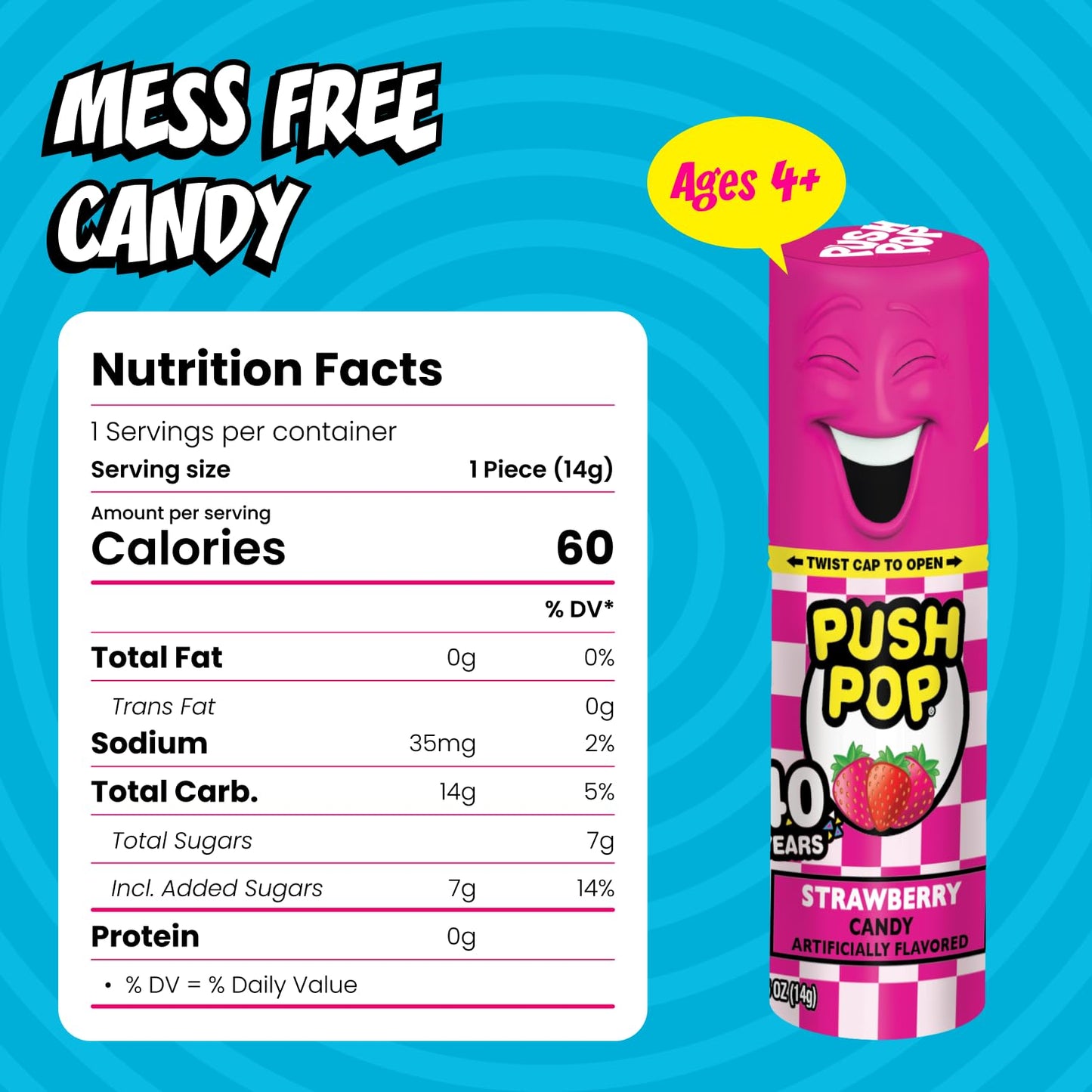 Push Pop Assorted Fruit Flavored Candy Lollipops 24 Count Variety Pack