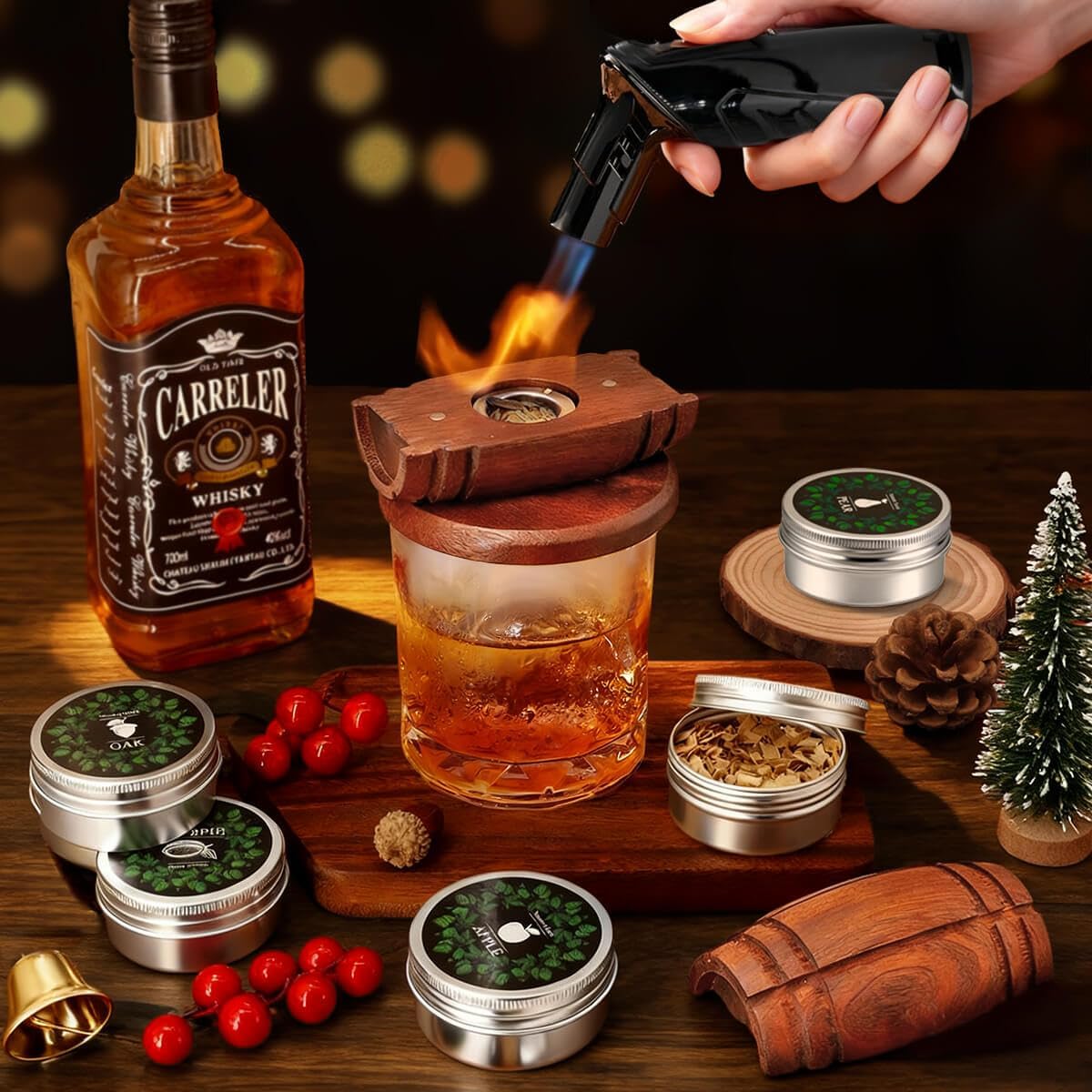 Whiskey Smoker Kit Cocktail Smoker Infuser with Wood Chips Bar Accessories Set