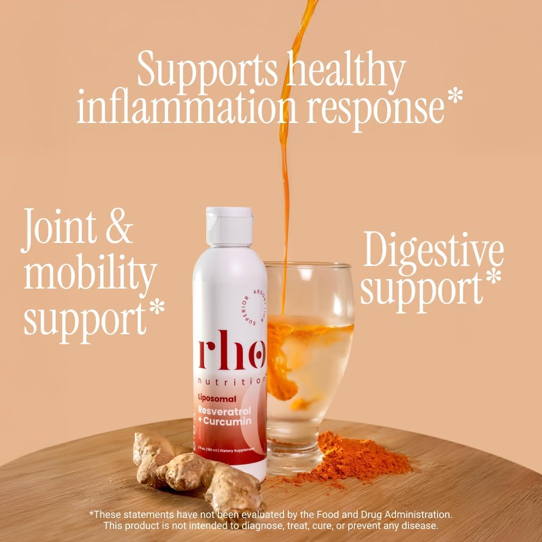 Rho Nutrition Liposomal Curcumin + Resveratrol Liquid – High Absorption Dietary Supplement, 1 Bottle-120ml
