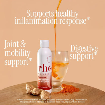 Rho Nutrition Liposomal Curcumin + Resveratrol Liquid – High Absorption Dietary Supplement, 1 Bottle-120ml