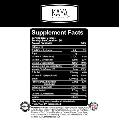 Kaya Naturals Hair Growth Gummies Biotin 5000 mcg Blueberry 60 Count