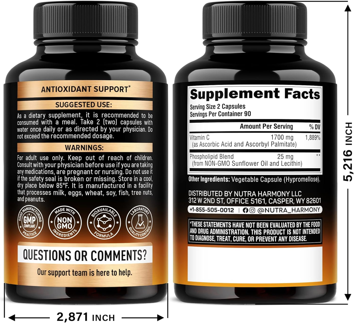 Liposomal Vitamin C 1700 mg Capsules – High Absorption, Non-GMO, Soy-Free, 180 Count