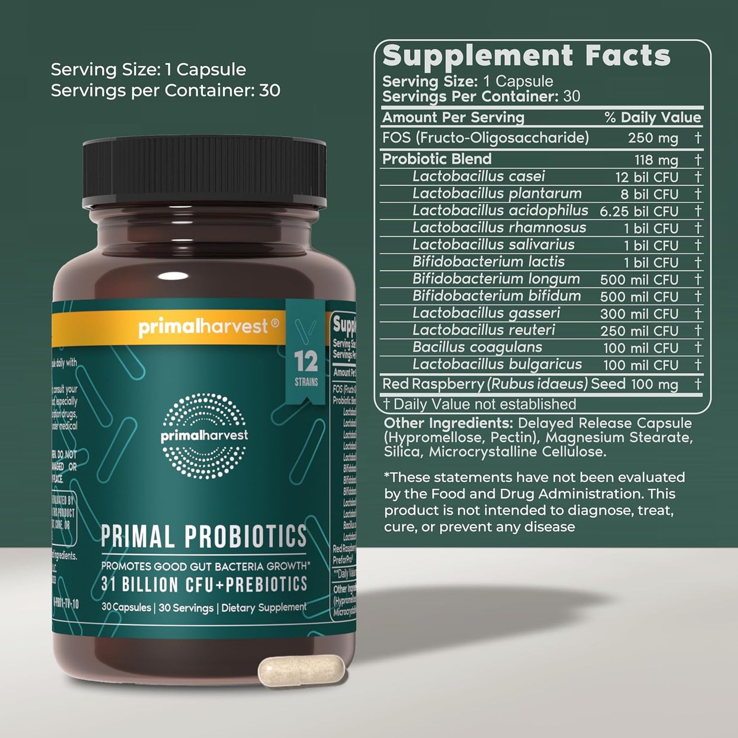 Primal Harvest Daily Probiotic 12 Strains Capsules 30 Count