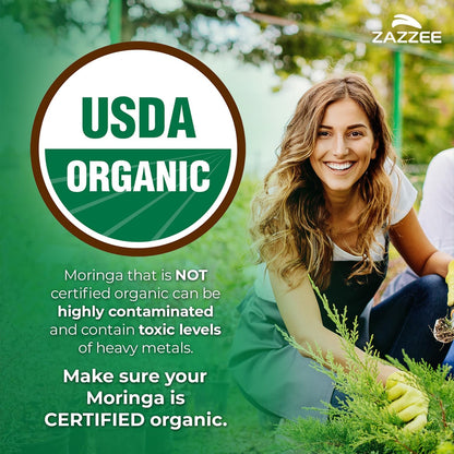 Zazzee Organic Moringa 20:1 Extract Vegan Capsules Kosher 180 Count