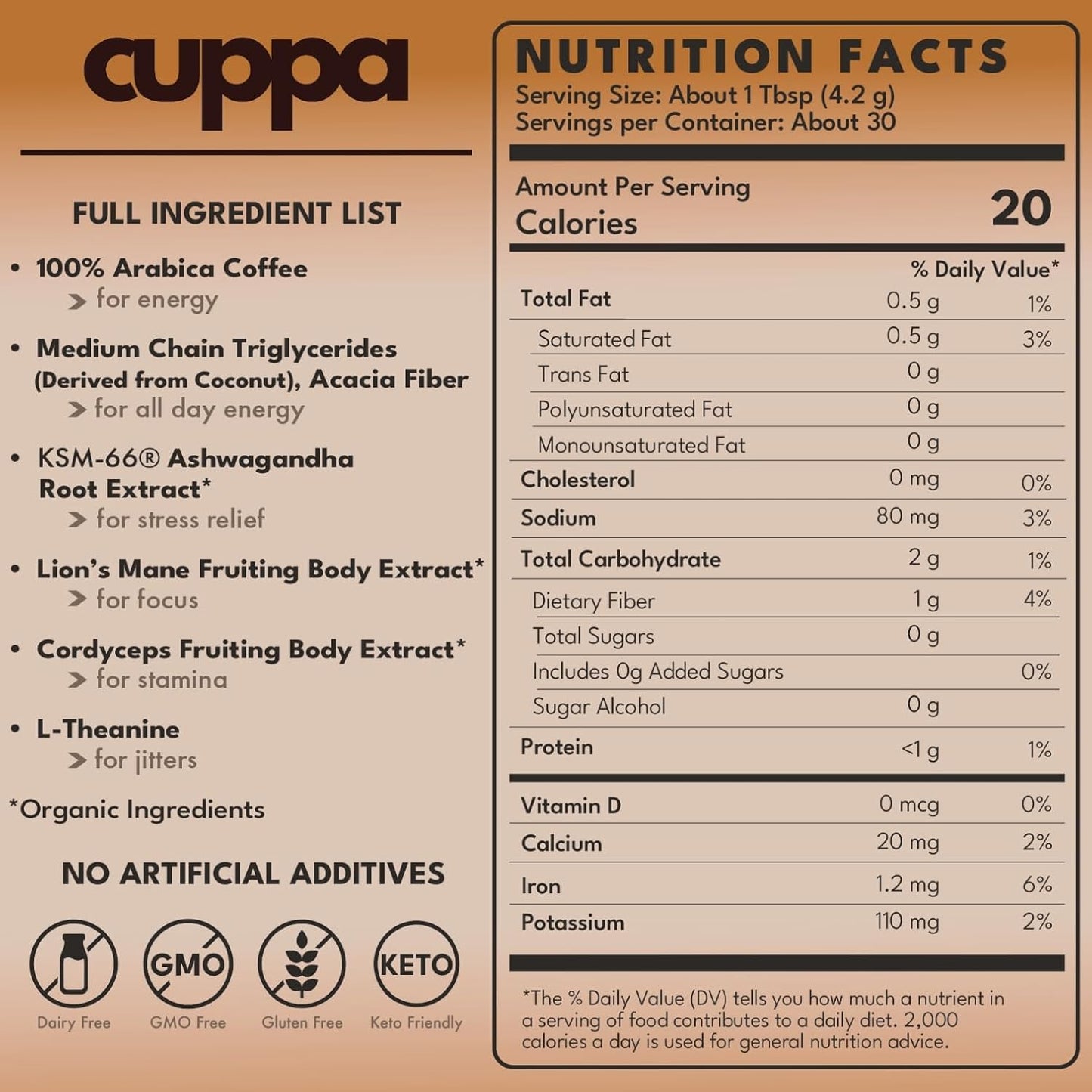 Cuppa Medium Roast Mushroom Coffee with Adaptogens and Superfoods 60 Servings