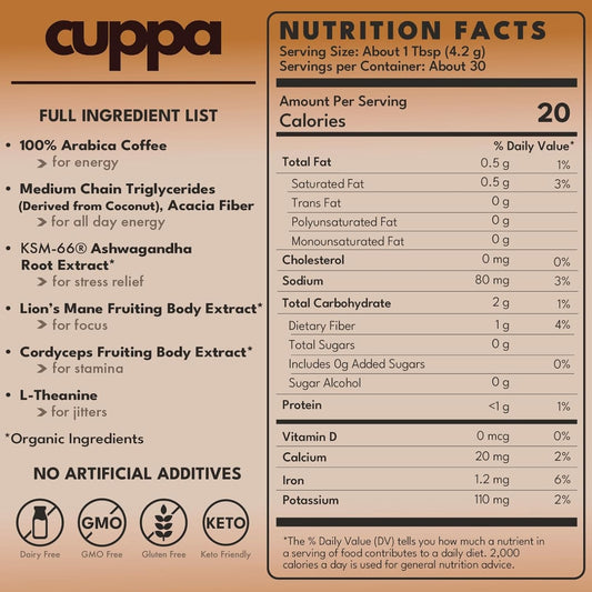 Cuppa Medium Roast Mushroom Coffee with Adaptogens and Superfoods 60 Servings