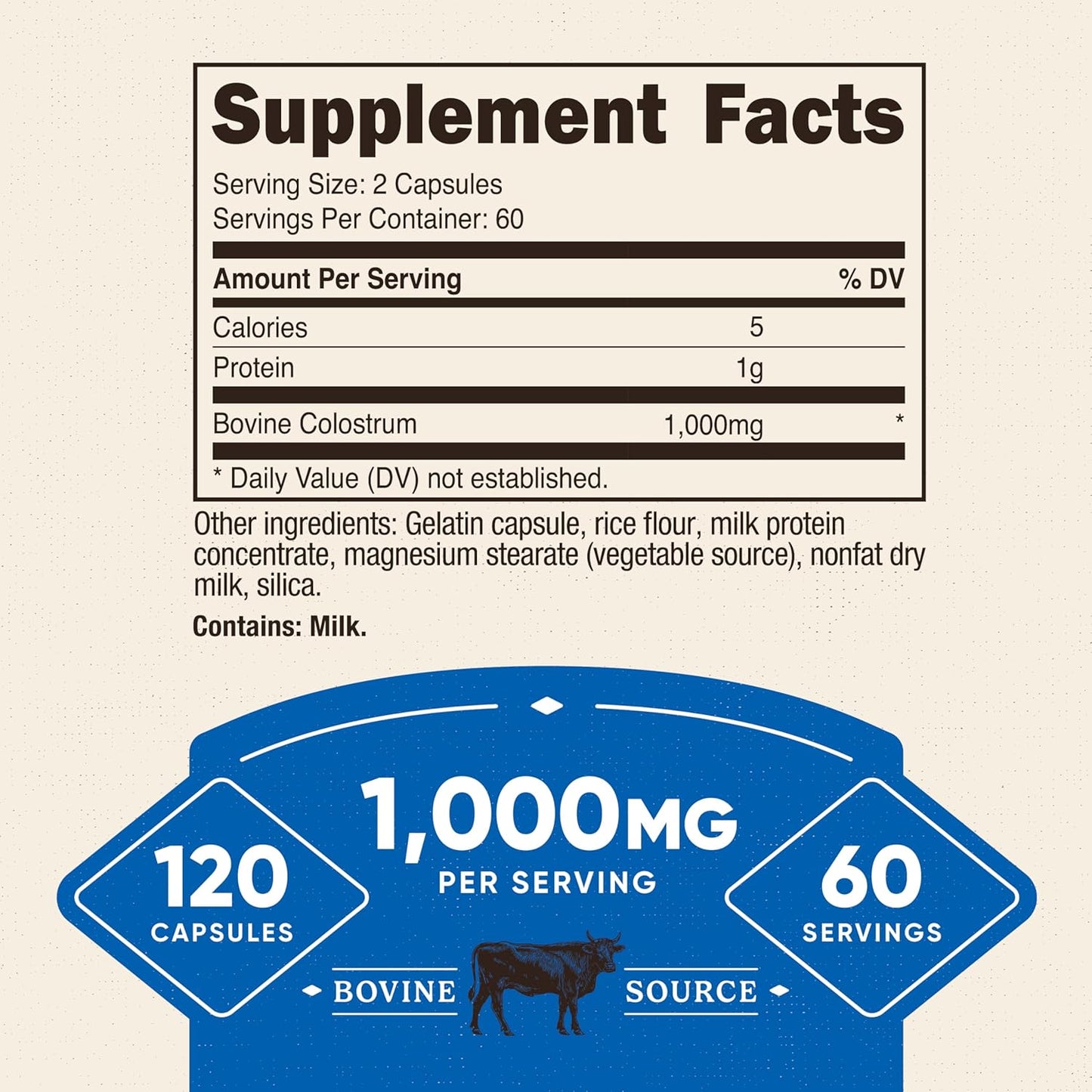 Nutricost Colostrum 1000 mg Capsules 120 Count 60 Servings
