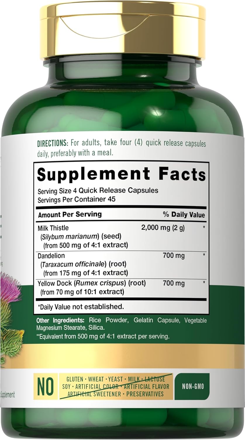 Carlyle Milk Thistle | 180 Capsules | with Dandelion & Yellow Dock | Non-GMO, Gluten Free