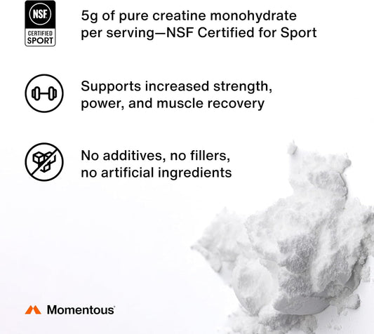 Momentous Creatine Monohydrate Powder – NSF Certified, 5 g per Serving, 90 Servings